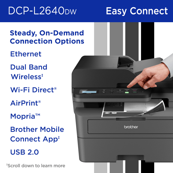 slide 8 of 8, Brother Dcp-L2640Dw Compact Wireless Laser Monochrome Multi-Function Printer, 1 ct