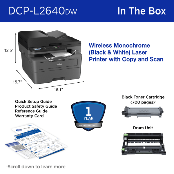 slide 3 of 8, Brother Dcp-L2640Dw Compact Wireless Laser Monochrome Multi-Function Printer, 1 ct