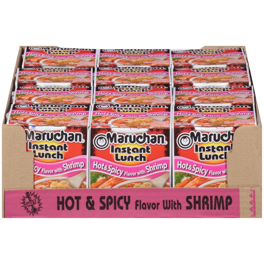 slide 1 of 1, Maruchan Instant Lunch Hot & Spicy Flavor with Shrimp Ramen Noodle Soup, 12 ct; 2.25 oz