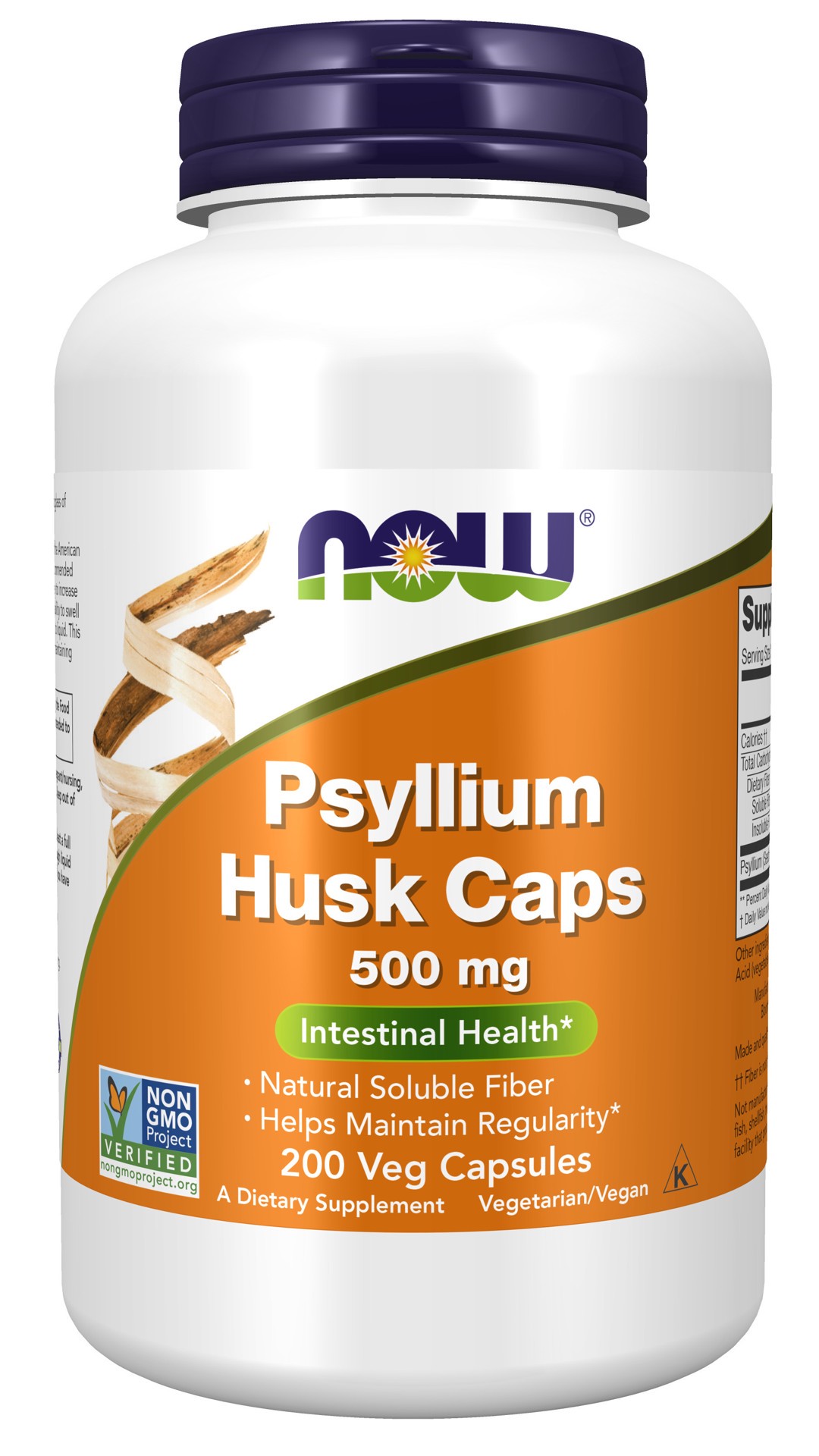 slide 1 of 5, NOW Psyllium Husk Caps 500 mg - 200 Veg Capsules, 200 ct