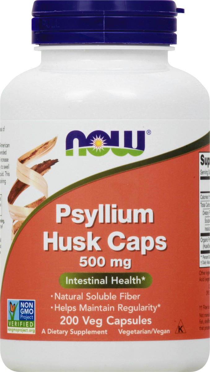 slide 1 of 5, Now Naturals 500 mg Veg Capsules Psyllium Husk Caps 200 ea, 200 ct