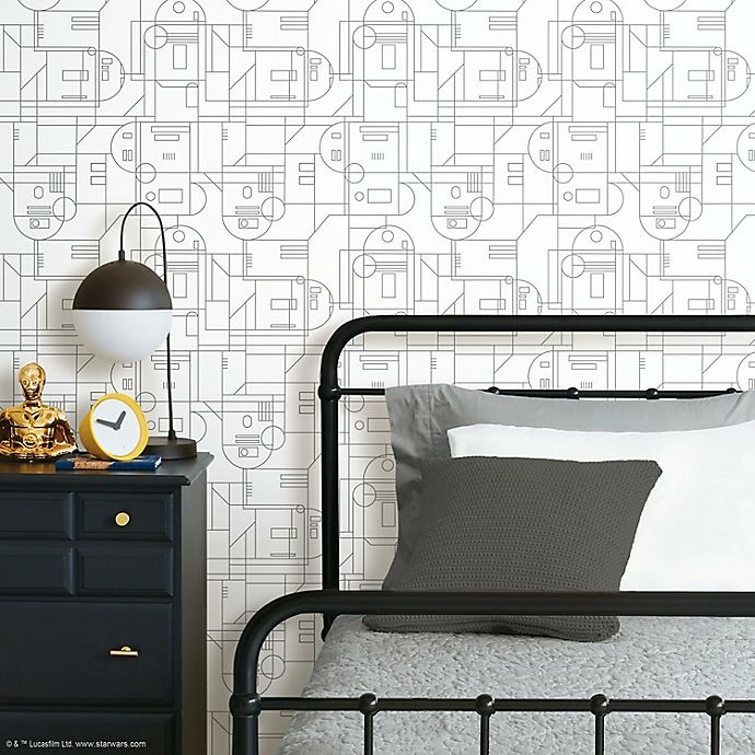 slide 1 of 4, RoomMates Star Wars R2-D2 Geometric Peel & Stick Wallpaper - White/Grey, 1 ct