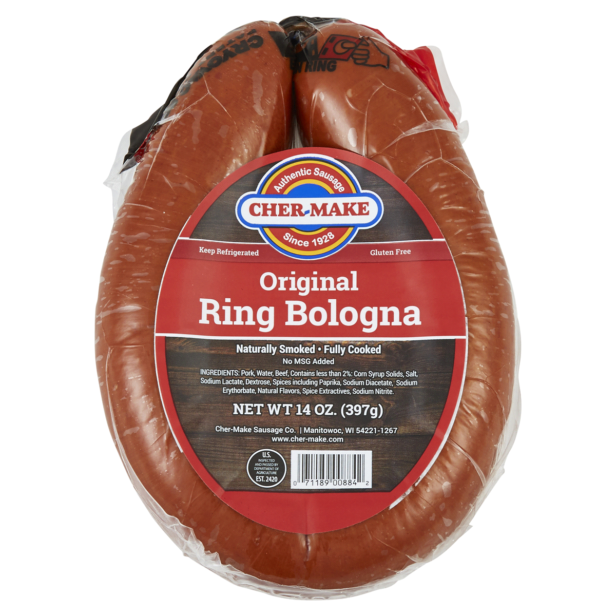 slide 1 of 5, Cher-Make Original Ring Bologna, 14 oz, 14 oz