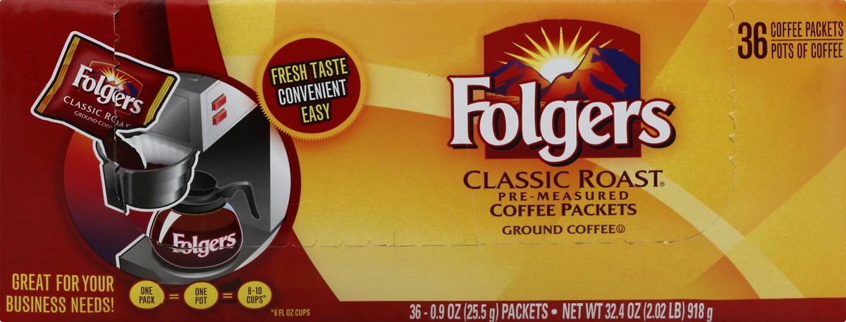 slide 11 of 11, Folgers Classic Roast Ground Coffee Packets - 36 ct, 36 ct