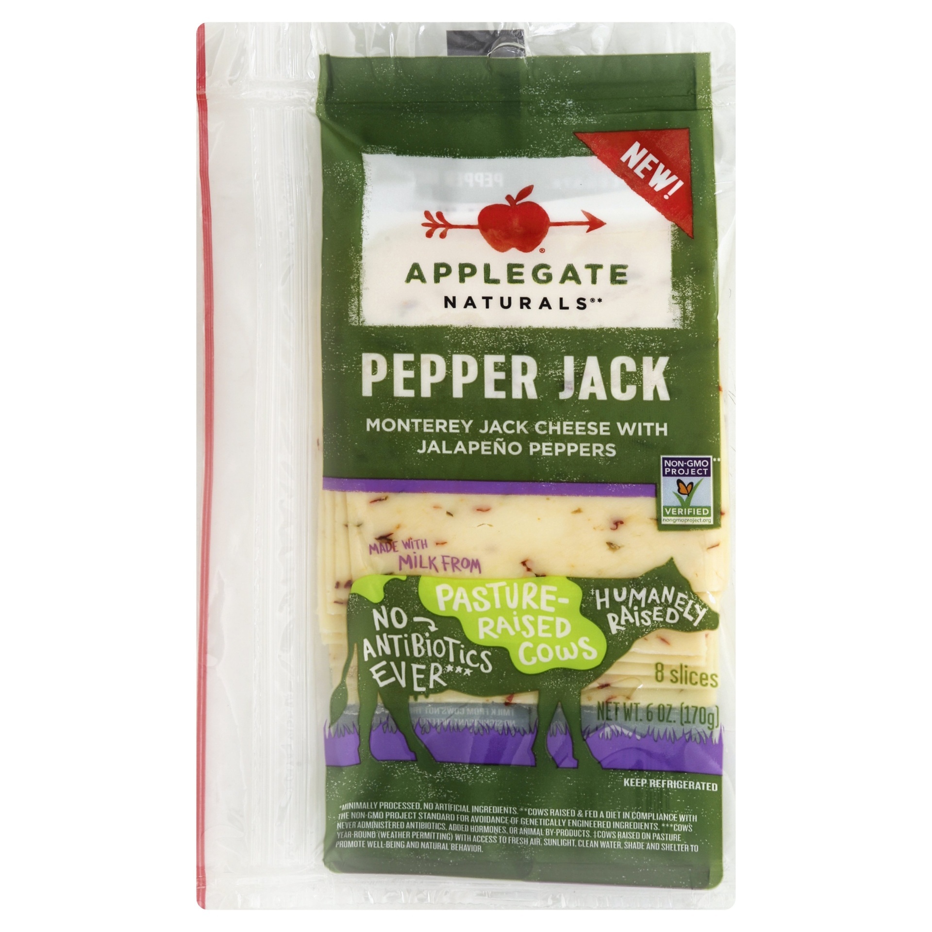 slide 1 of 3, Applegate Naturals Pepper Jack Cheese, Sliced, 6 oz