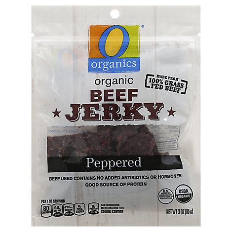 slide 1 of 1, O Organics Beef Jerky Peppered, 3 oz
