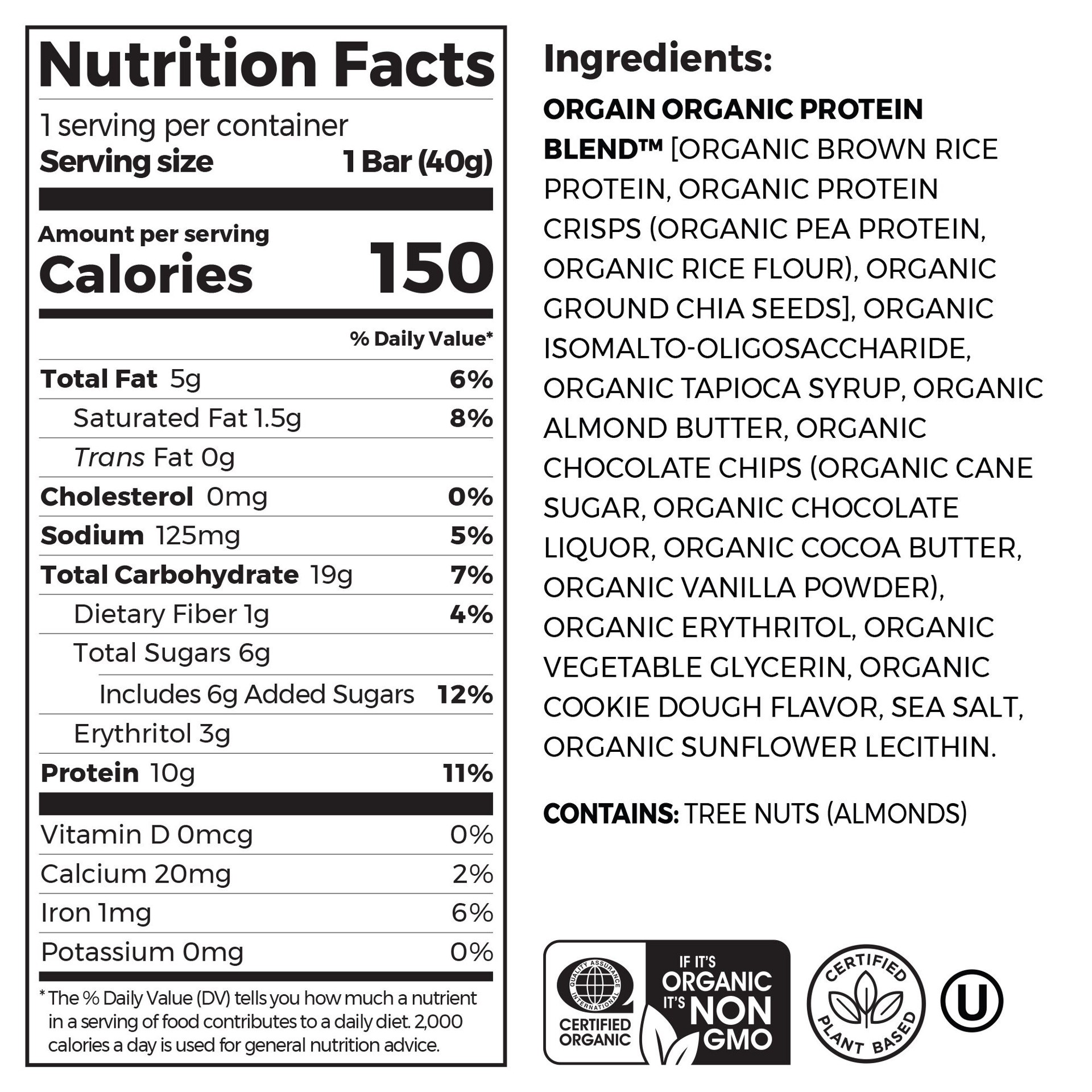 slide 2 of 7, Orgain Organic Plant Based Protein Snack Bar, Chocolate Chip Cookie Dough, 1.41oz, 1ct, 1.41 oz