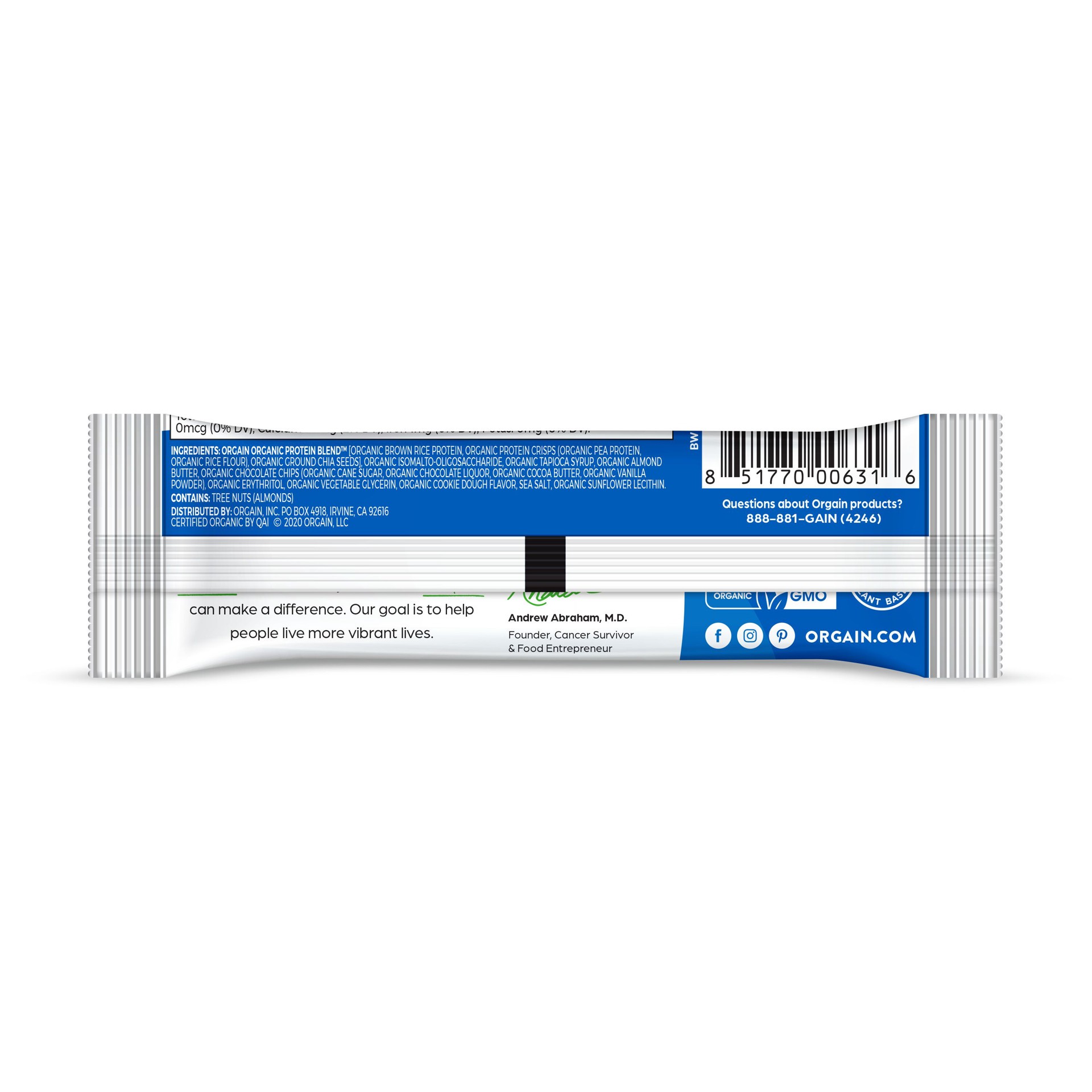 slide 6 of 7, Orgain Organic Plant Based Protein Snack Bar, Chocolate Chip Cookie Dough, 1.41oz, 1ct, 1.41 oz