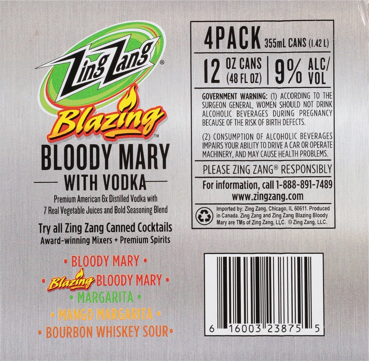 slide 6 of 9, Zing Zang Blazing Bloody Mary with Vodka 4 - 12 fl oz Cans, 4 ct; 12 oz