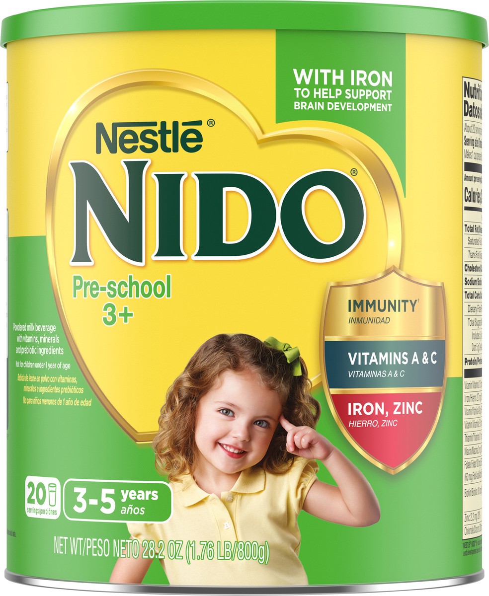 slide 6 of 9, Nido Nestle NIDO 3+ Toddler Powdered Milk Beverage - 28.2 Oz Canister - Powdered Milk Beverage with Vitamins and Minerals, 1.76 lb