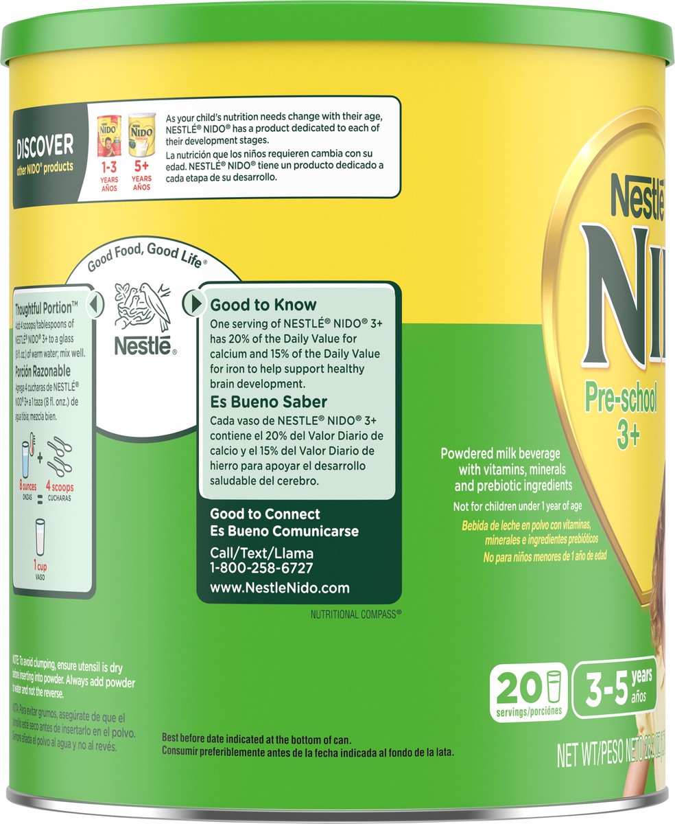 slide 5 of 9, Nido Nestle NIDO 3+ Toddler Powdered Milk Beverage - 28.2 Oz Canister - Powdered Milk Beverage with Vitamins and Minerals, 1.76 lb