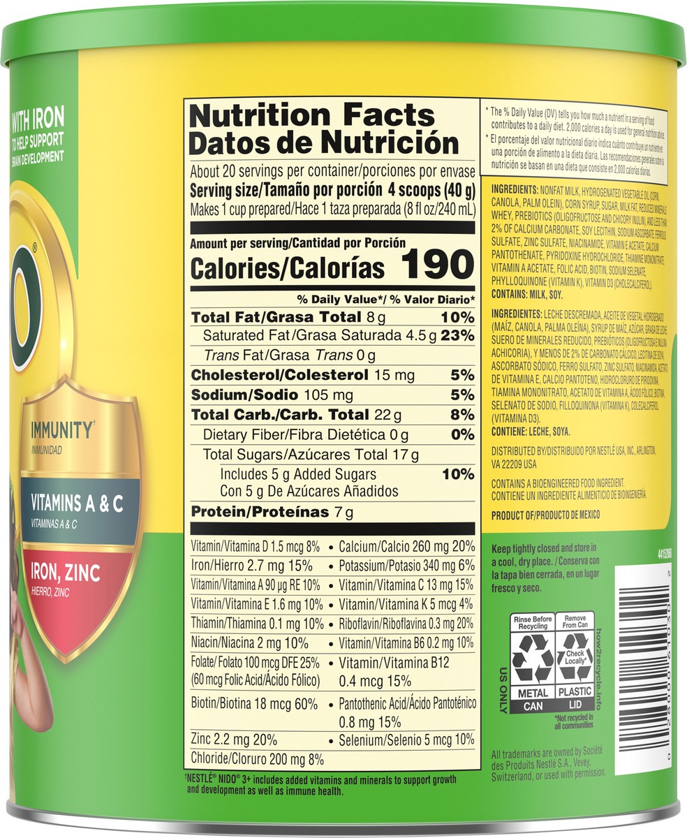 slide 8 of 9, Nido Nestle NIDO 3+ Toddler Powdered Milk Beverage - 28.2 Oz Canister - Powdered Milk Beverage with Vitamins and Minerals, 1.76 lb