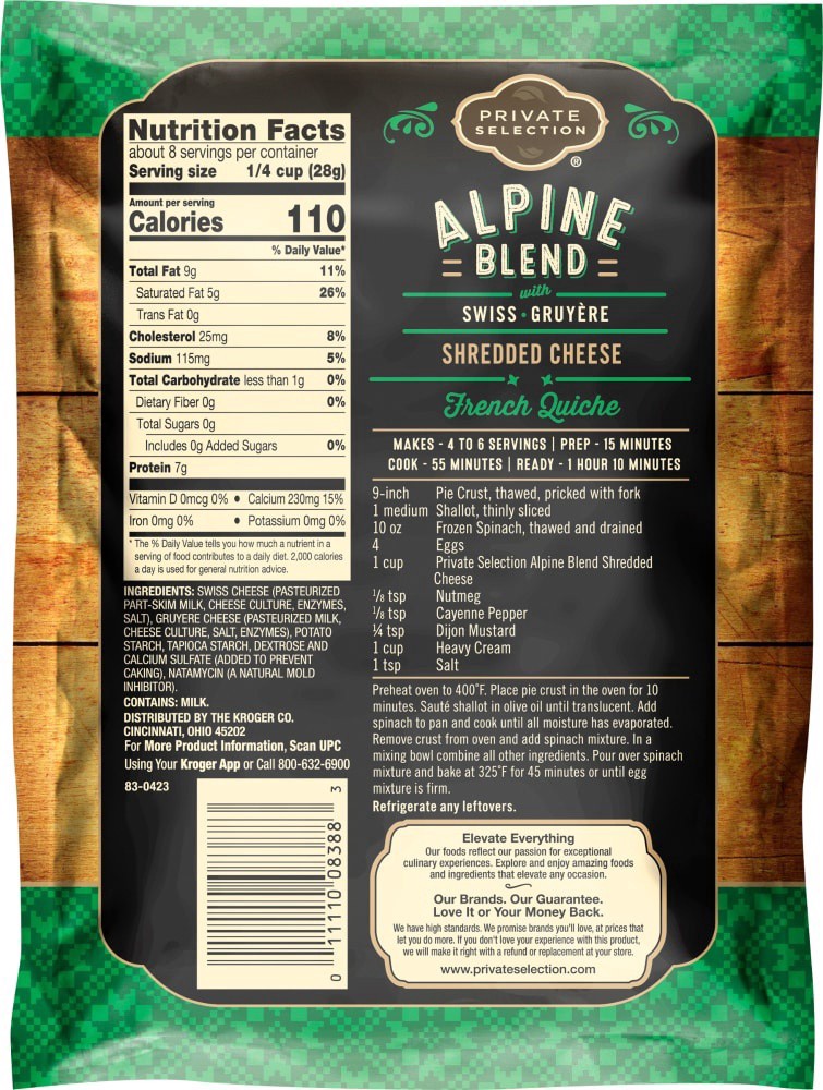 slide 2 of 2, Private Selection Alpine Blend Swiss & Gruyere Thick Cut Shredded Cheese, 8 oz