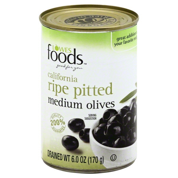 slide 1 of 1, Lowes Foods Medium Olives California Ripe Pitted, 6 oz