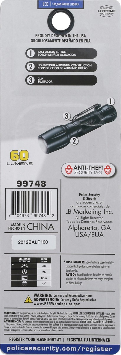 slide 10 of 11, Police Security Stealth 60 Lumens Flashlights 1 ea, 1 ct