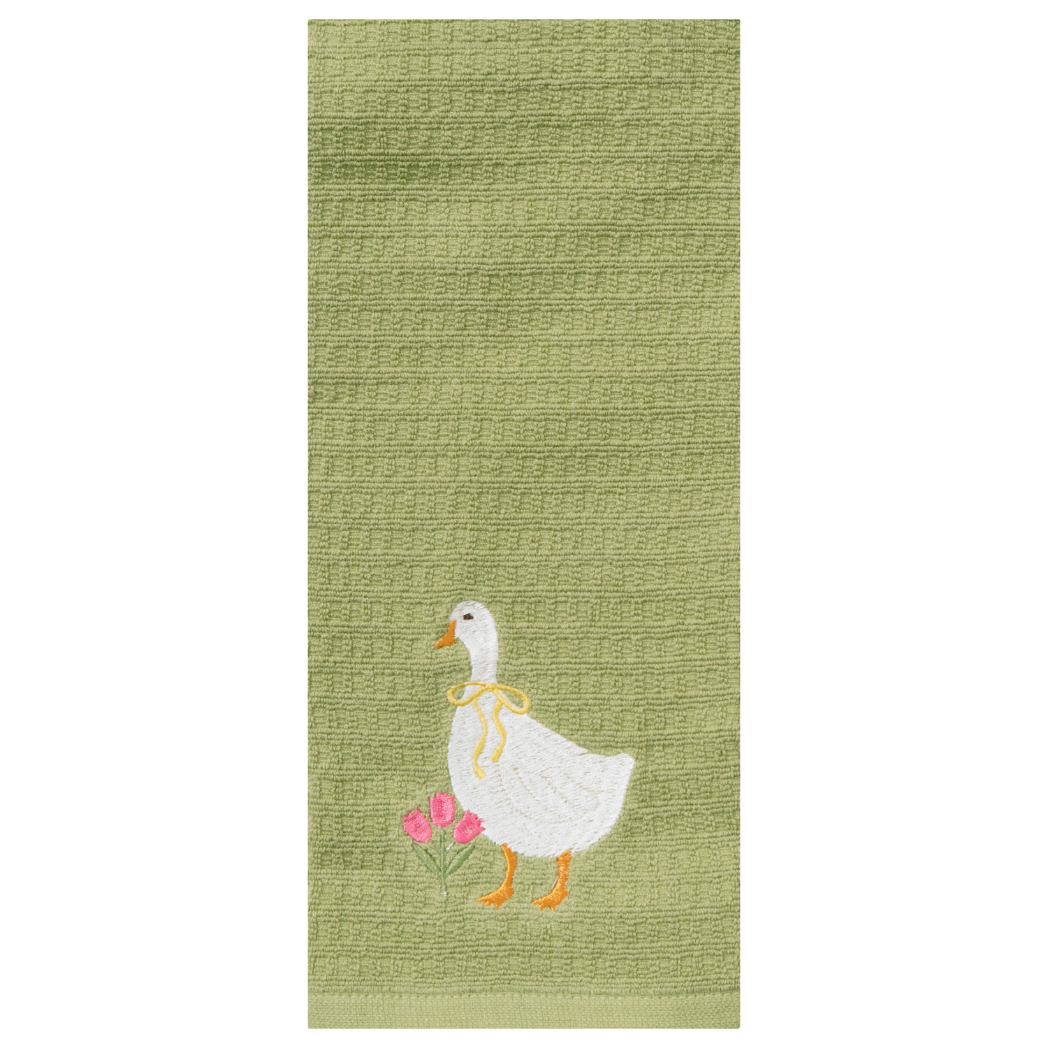 slide 1 of 2, Meijer Corporate Seasonal Easter Bow Goose Light Green Embroidered Diamond Kitchen Towel, 16 in x 26 in, 16 in