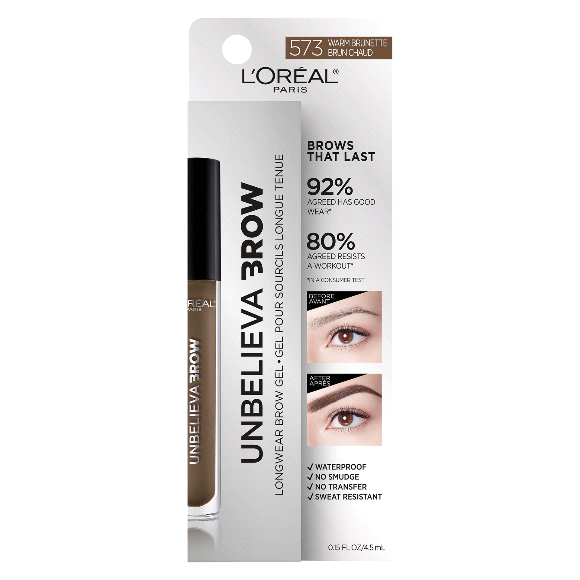 slide 1 of 1, L'Oréal L'Oreal Paris Unbelieva-Brow Longwear Waterproof Tinted Brow Gel, Warm Brunette, 0.15 fl oz