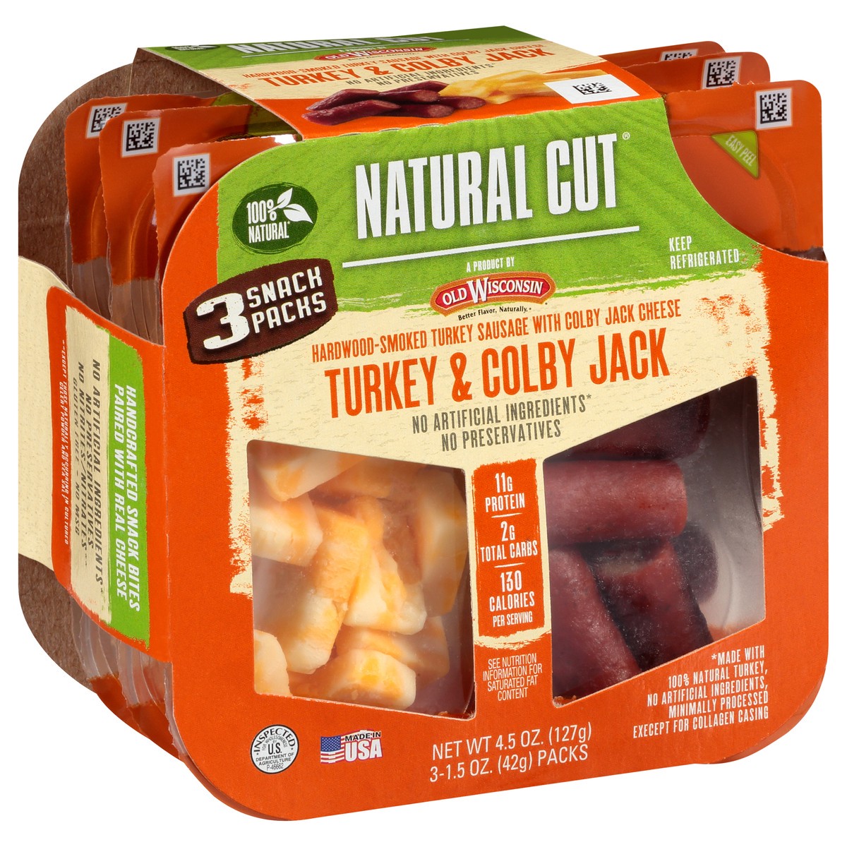 slide 2 of 9, Old Wisconsin Natural Cut Turkey & Colby Jack Snack Packs 3-1.5 oz. Packs, 3 ct