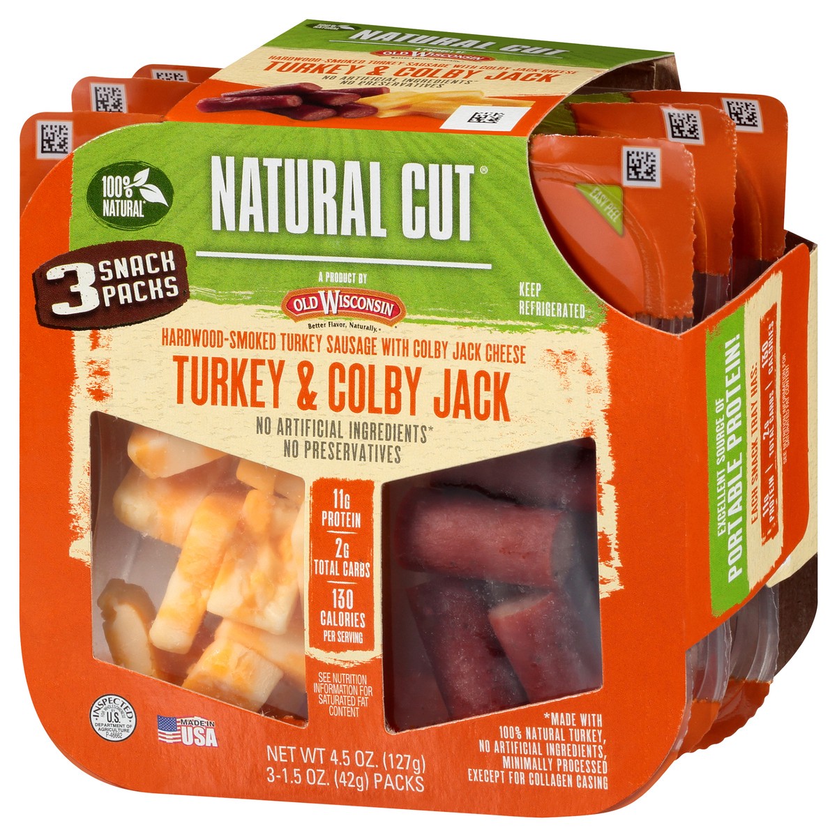 slide 7 of 9, Old Wisconsin Natural Cut Turkey & Colby Jack Snack Packs 3-1.5 oz. Packs, 3 ct