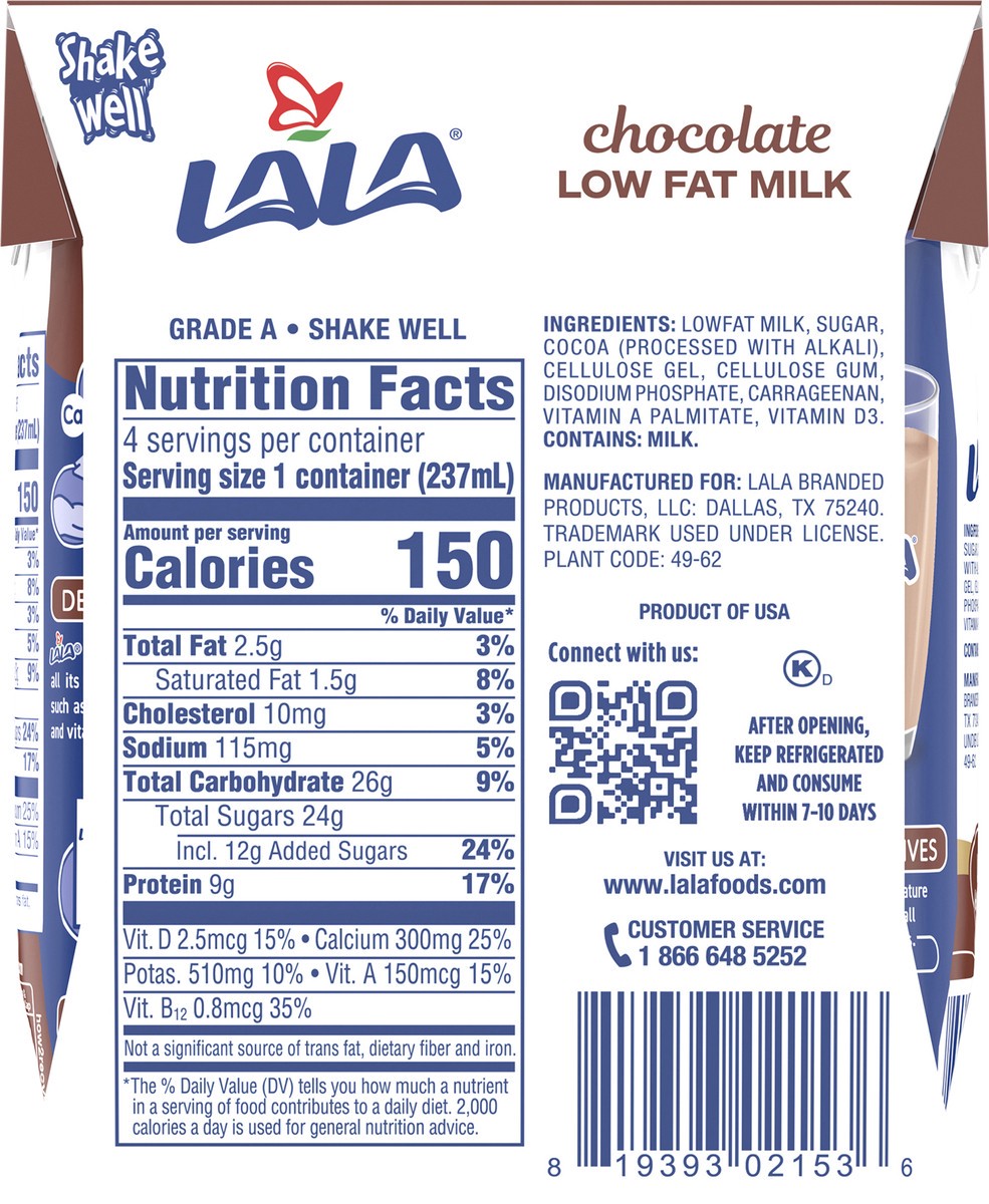 slide 8 of 11, LALA Low Fat Chocolate Milk 4 ea, 4 ct