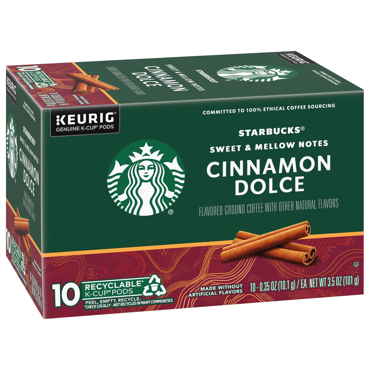 slide 2 of 8, Starbucks K-Cup Coffee Pods—Cinnamon Dolce Flavored Coffee—Naturally Flavored—100% Arabica—1 box (10 pods), 10 ct