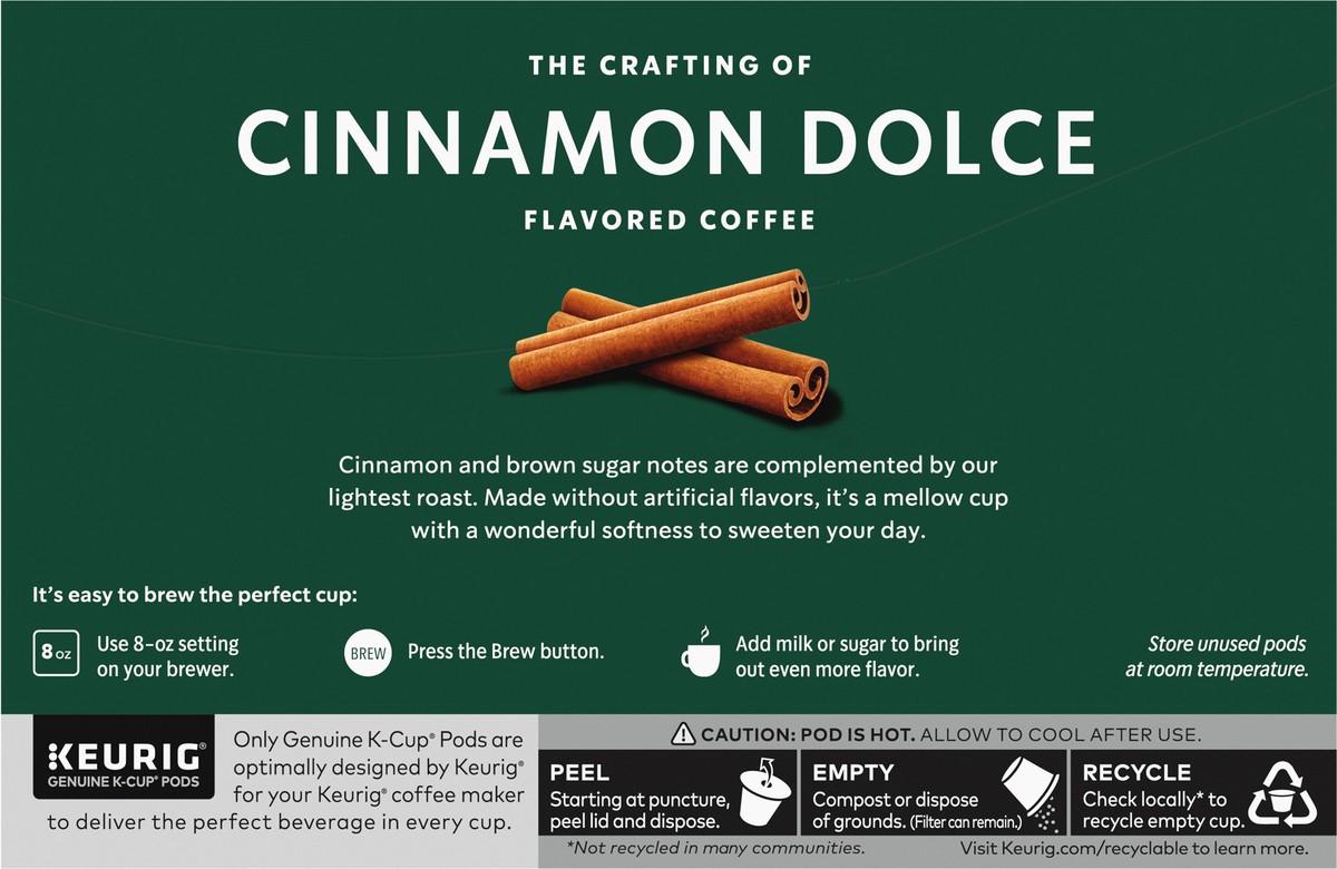 slide 4 of 8, Starbucks K-Cup Coffee Pods—Cinnamon Dolce Flavored Coffee—Naturally Flavored—100% Arabica—1 box (10 pods), 10 ct