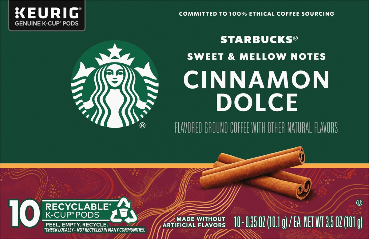 slide 8 of 8, Starbucks K-Cup Coffee Pods—Cinnamon Dolce Flavored Coffee—Naturally Flavored—100% Arabica—1 box (10 pods), 10 ct