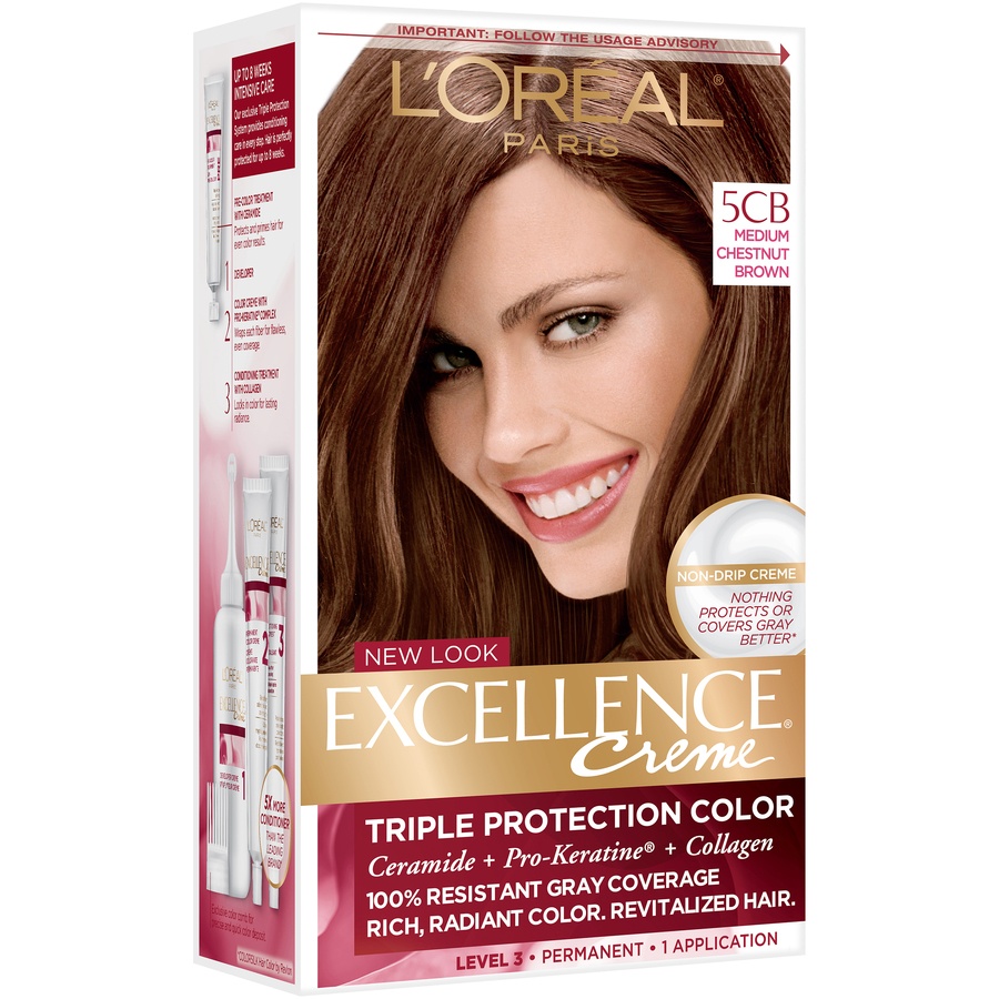 slide 3 of 8, L'Oréal Excellence Creme Triple Protection Color 5CB Medium Chestnut Brown, 1 ct