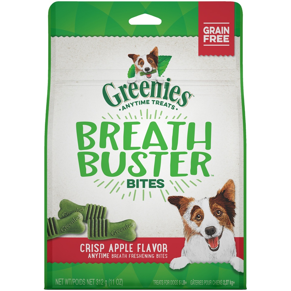 slide 1 of 1, Greenies Breath Buster Bites Crisp Apple Flavor Treats for Dogs, 11 oz