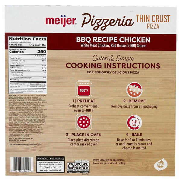 slide 20 of 29, Meijer Pizzeria Thin Crust BBQ Recipe Chicken Pizza, 17.96 oz