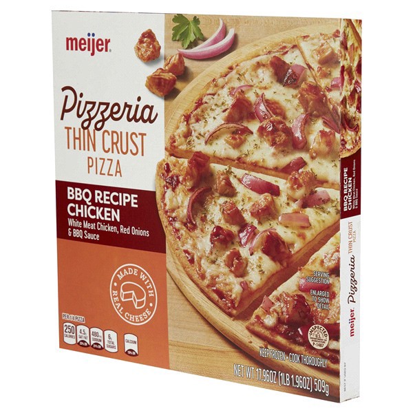 slide 8 of 29, Meijer Pizzeria Thin Crust BBQ Recipe Chicken Pizza, 17.96 oz