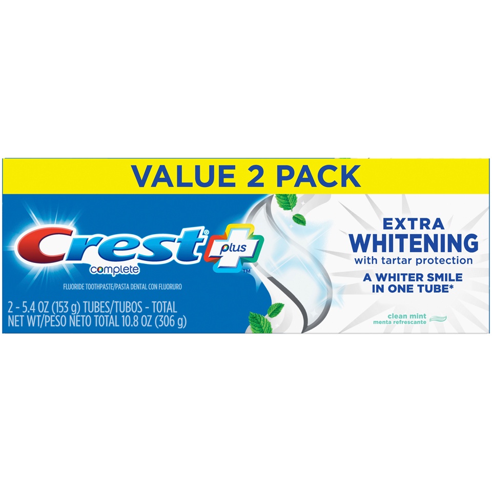 slide 1 of 1, Crest Complete Plus Extra Whitening Clean Mint Toothpaste Value Pack, 2 ct; 5.4 oz