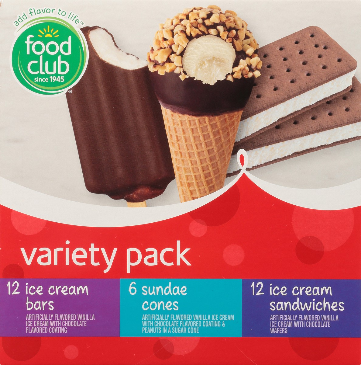 slide 7 of 10, Food Club Variety Pack Ice Cream Novelties, 30 ct