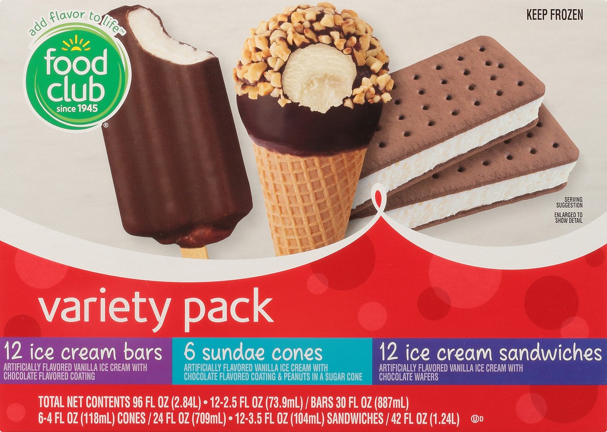 slide 9 of 10, Food Club Variety Pack Ice Cream Novelties, 30 ct