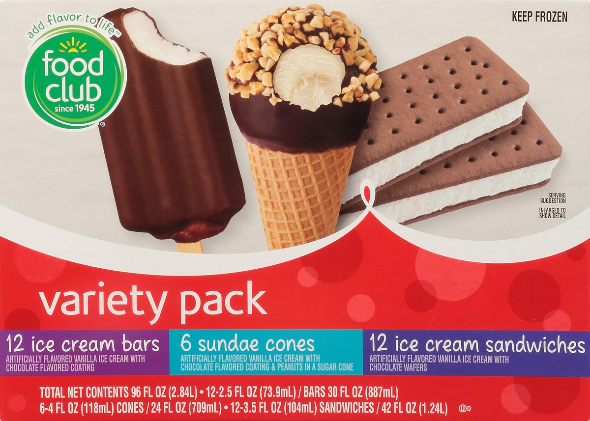 slide 10 of 10, Food Club Variety Pack Ice Cream Novelties, 30 ct