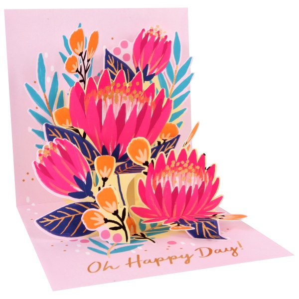 slide 1 of 1, Up With Paper Summer Pop-Up Greeting Card With Envelope, 5-1/4'' X 5-1/4'', Protea, 1 ct