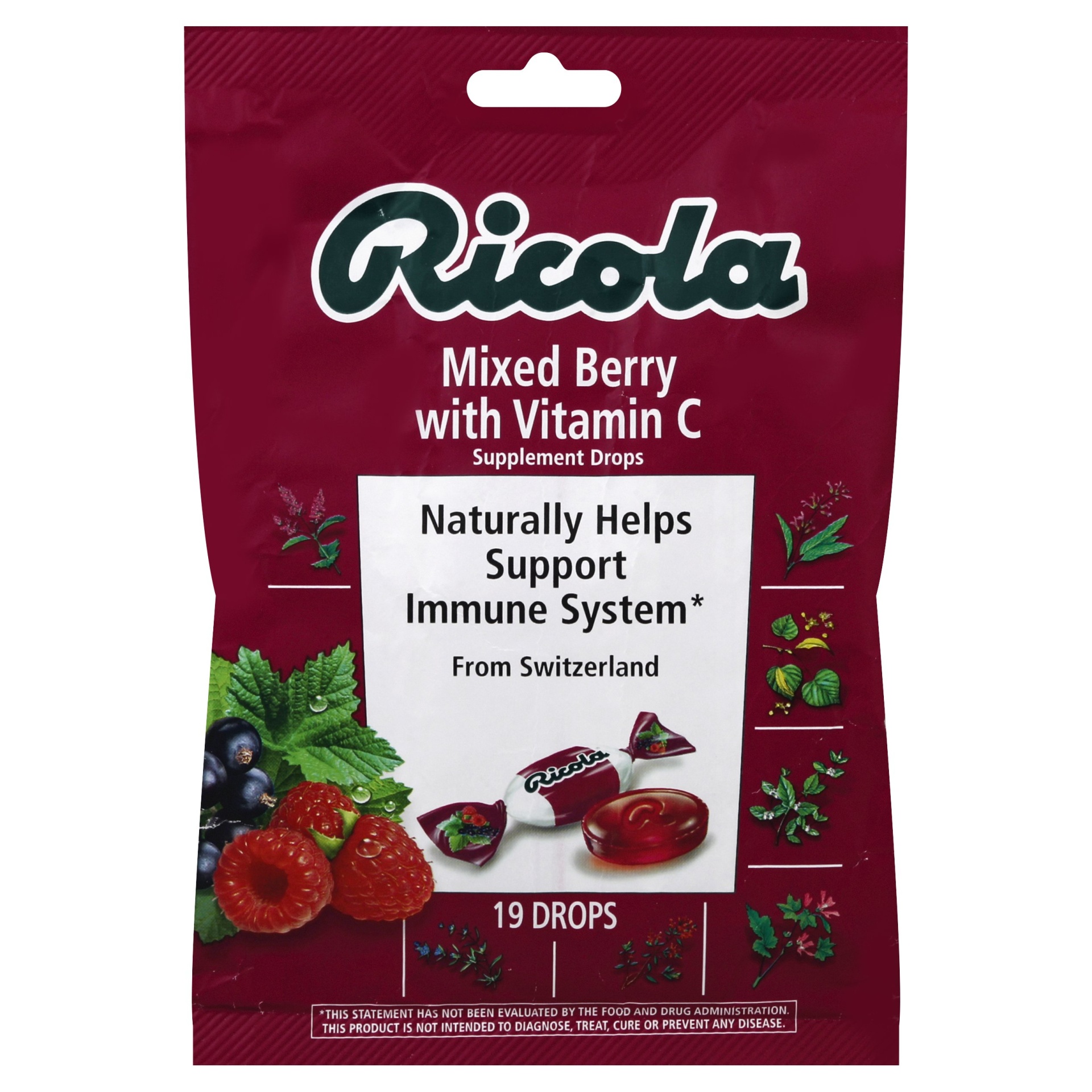slide 1 of 5, Ricola Mixed Berry with Vitamin C Supplement Drops, 19 ct