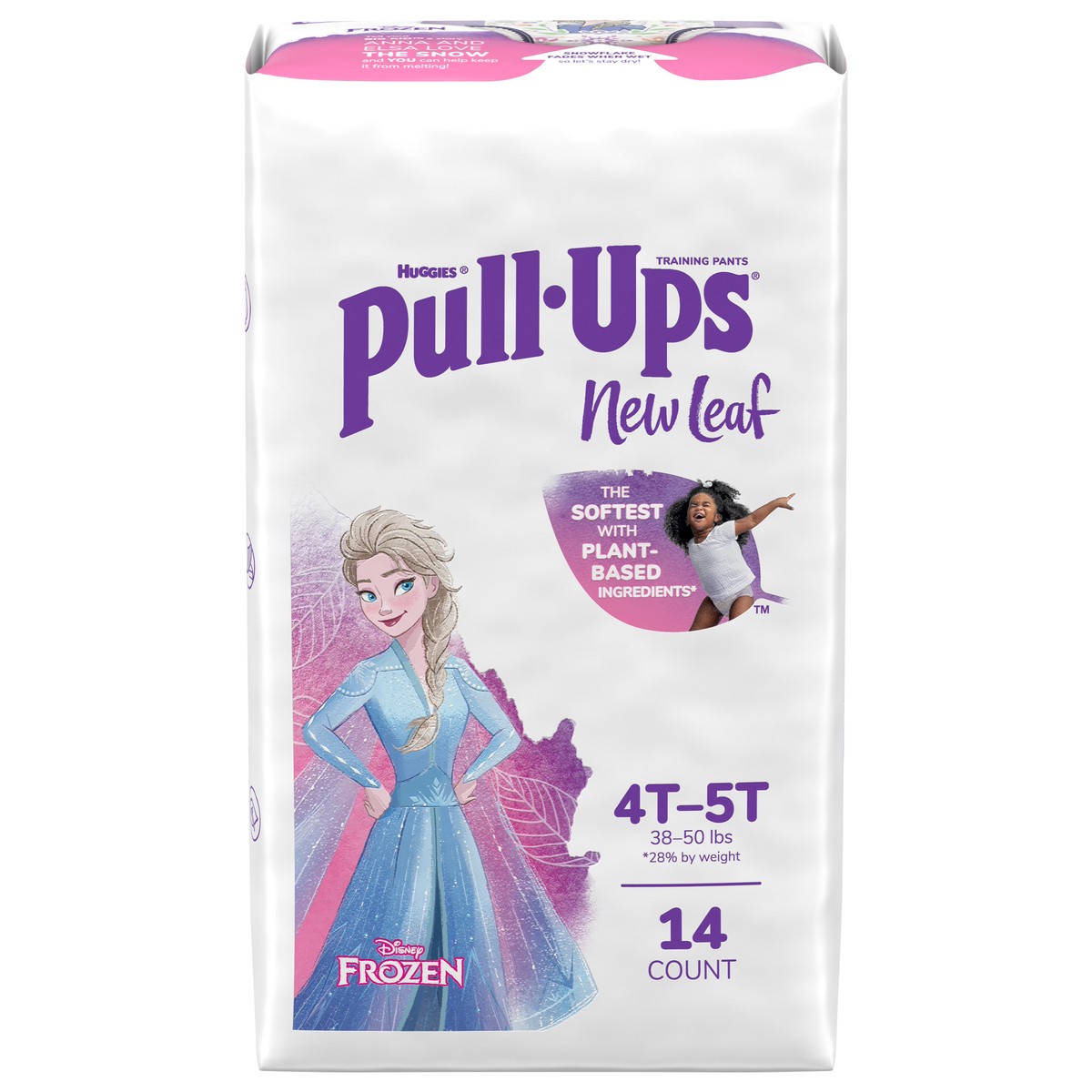 slide 1 of 5, Pull-Ups New Leaf Girls' Disney Frozen Potty Training Pants, 4T-5T (38-50 lbs), 14 Ct, 14 ct