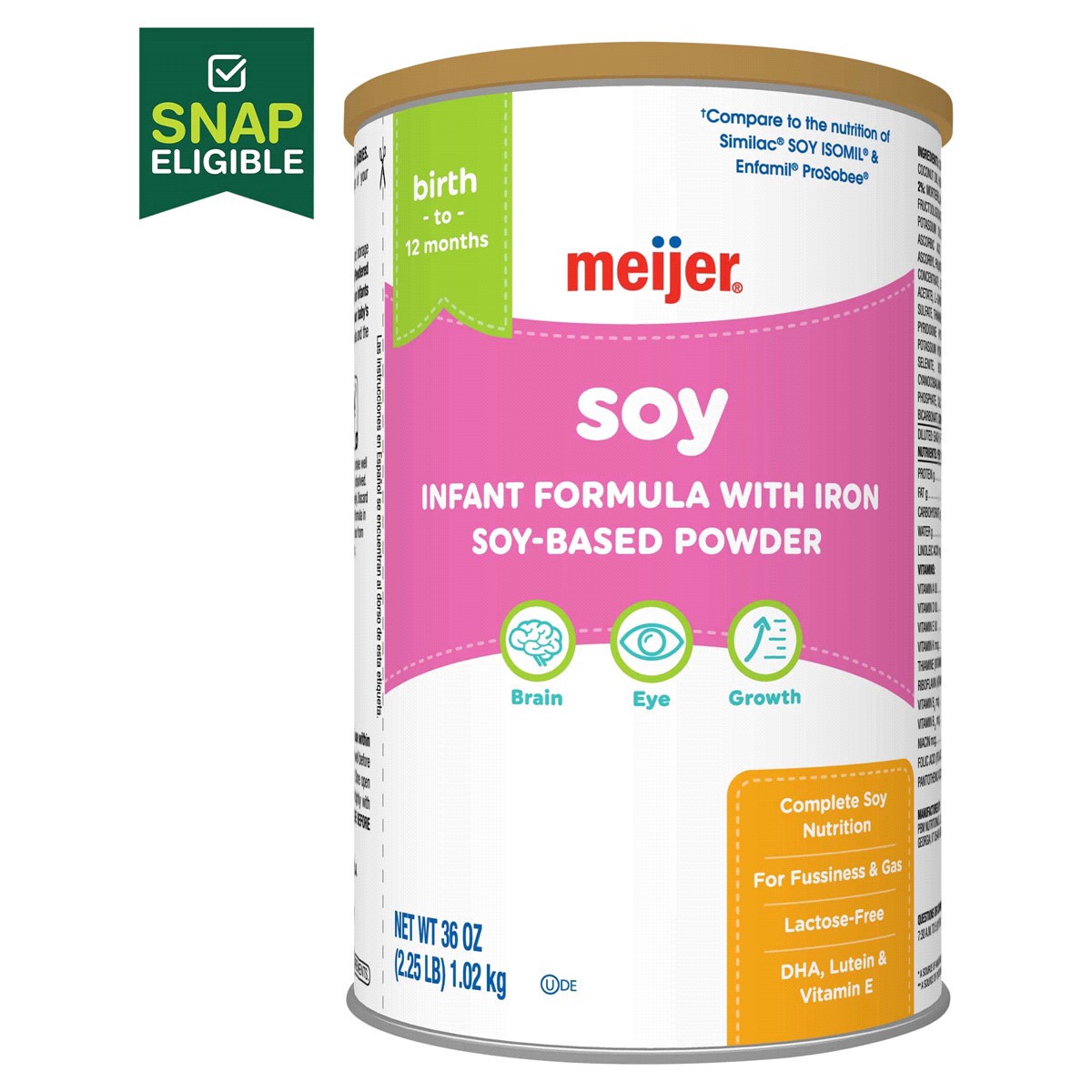 slide 1 of 25, Meijer Soy Baby Formula Powder with Iron, Lactose-Free for Fussiness and Gas, 36 oz