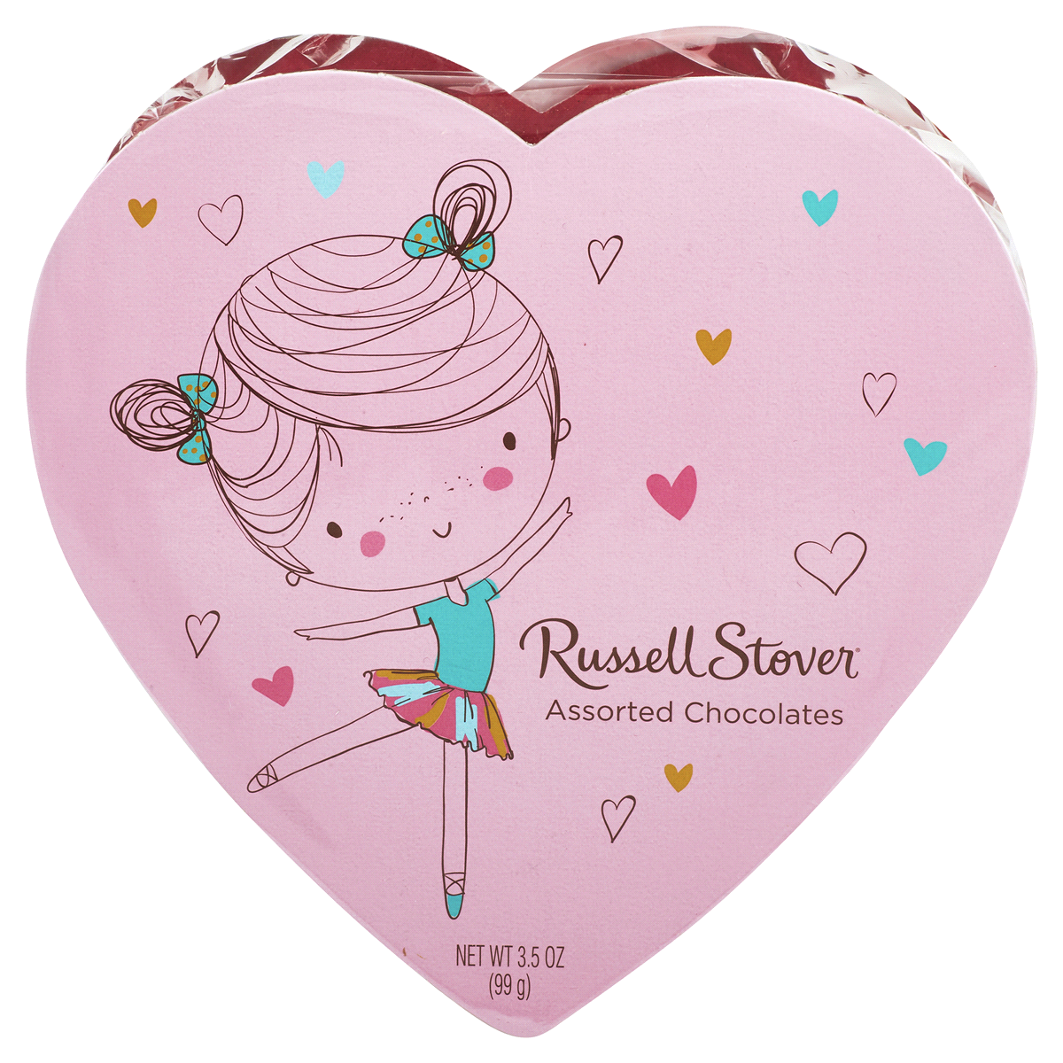 slide 1 of 1, Russell Stover Assorted Chocolates In Girl Heart Shaped Box, 3.5 oz