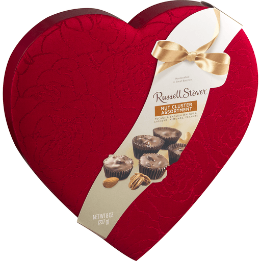 slide 2 of 9, Russell Stover Valentine Fabric Heart Nut Cluster Assorted Chocolates, 8 oz