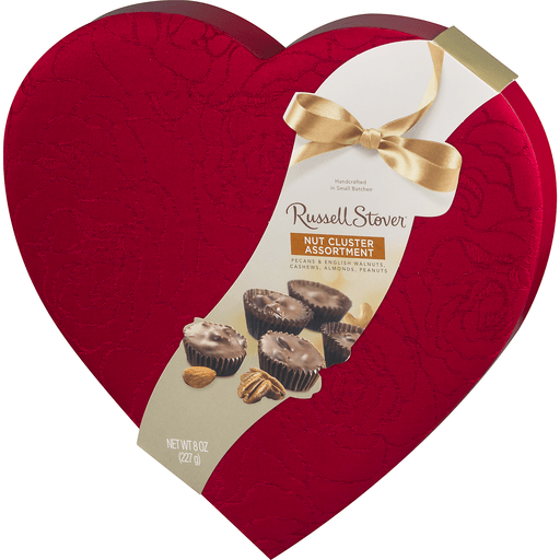 slide 7 of 9, RUSSELL STOVER Valentine's Day Milk Chocolate Covered Nuts Fabric Heart Gift Box, 8 oz. (17 pieces), 8 oz