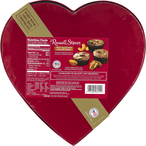 slide 7 of 9, Russell Stover Valentine Fabric Heart Nut Cluster Assorted Chocolates, 8 oz