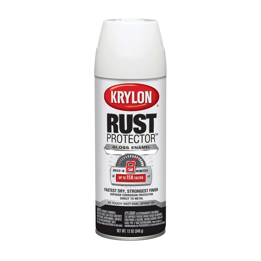 slide 1 of 1, Krylon Rust Protector Gloss Enamel White Spray Paint, 12 oz