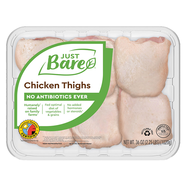 slide 1 of 1, Just BARE Chicken Thighs Family Pack, 2.25 lb