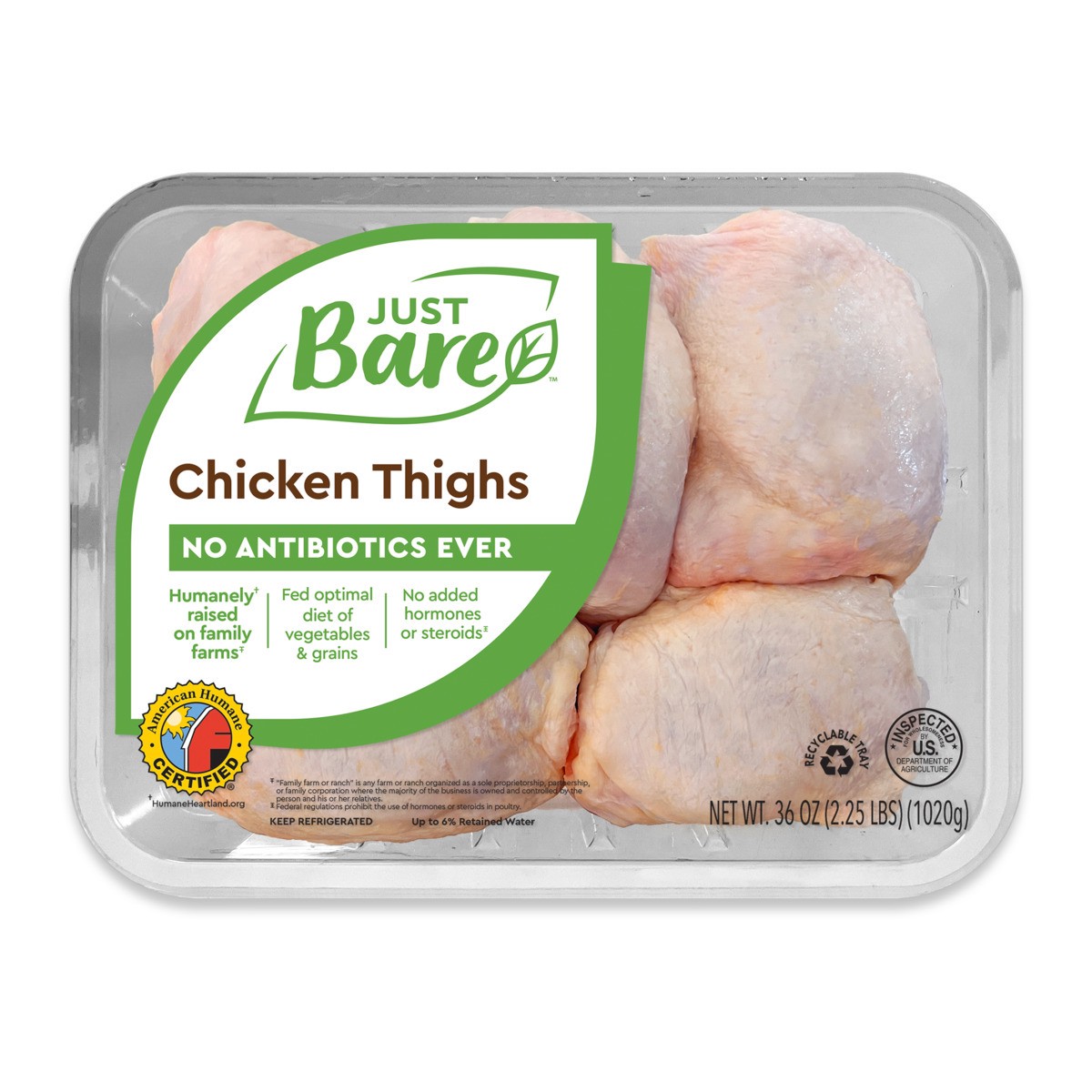 slide 1 of 1, Just BARE Chicken Thighs Family Pack, 2.25 lb
