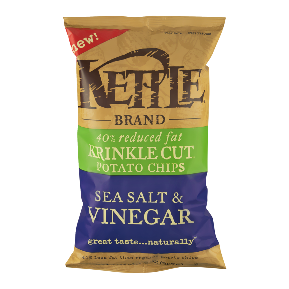 slide 1 of 1, Kettle Brand 40% Reduced Fat Sea Salt & Vinegar Potato Chips, 8 oz