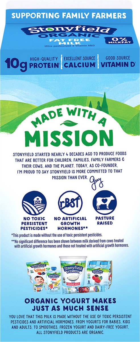 slide 6 of 9, Stonyfield Organic Protein Fat Free Milk 0.5 gl, 1/2 gal