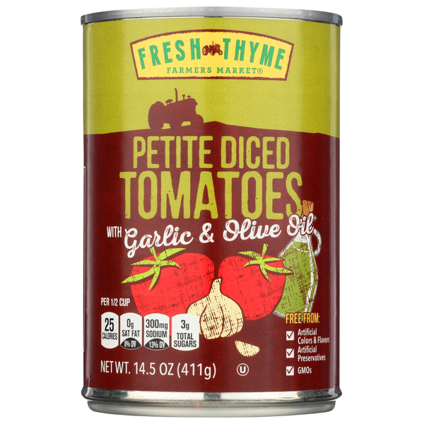 slide 1 of 1, Fresh Thyme Petite Diced Tomatoes With Garlic An, 1 ct