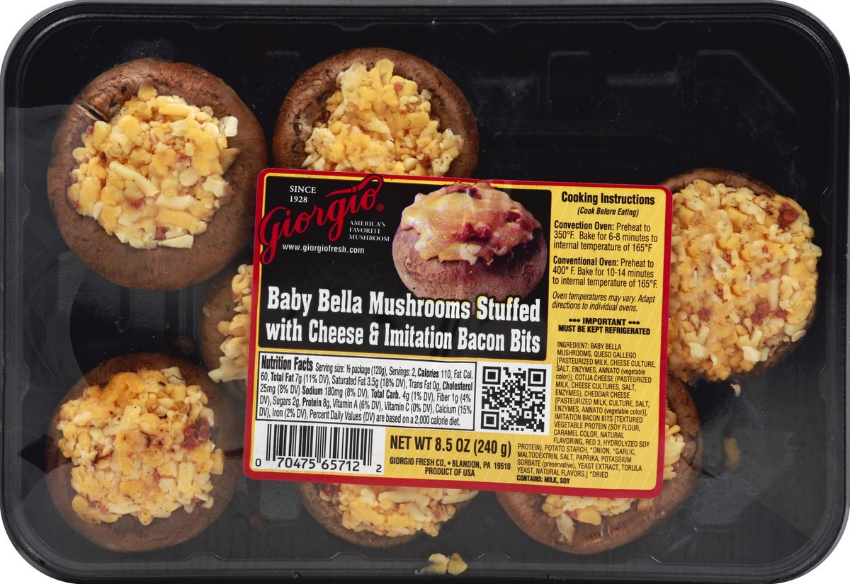 slide 2 of 4, Giorgio Baby Bella Mushrooms Stuffed With Cheese & Bacon Bits, 8.5 oz